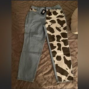 Cow print mom jeans